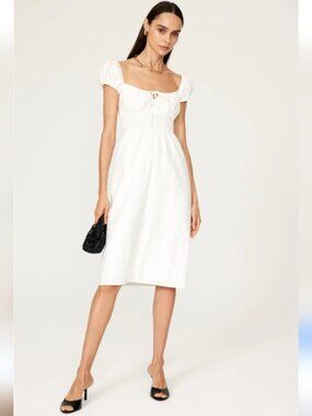 ruffle sleeve a line dress Beige Chiffon Ruffle A Line Midi Dress with Puff Sleeves main image 0